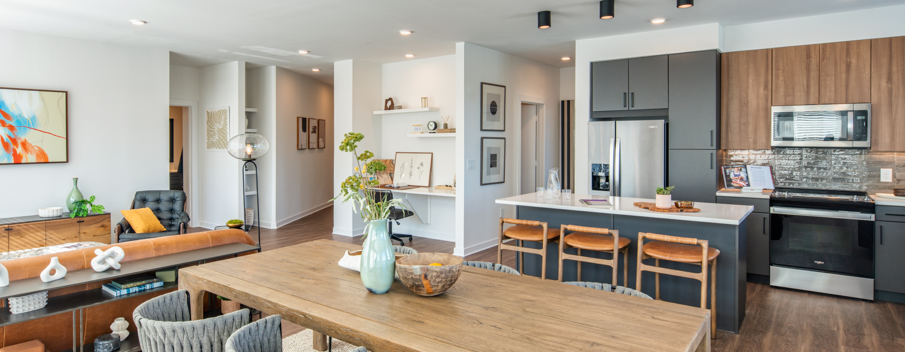 a kitchen with a stove and oven